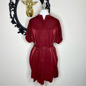 Black Swan Burgundy Shirt Dress with Tie Waist
